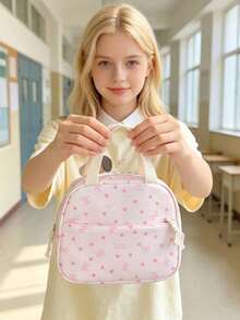 3pcs Back To School Heart Bow Pattern Backpack Set, Large Capacity Nylon School Day Bag With Lunch Bag And Pencil Case, Multi-Pocket Casual Backpack, Lightweight Bookbag, Suitable For Students/Graduates/Young People, Perfect For Back To School/Daily/Shopping/Short Trips And Outdoor Leisure Activities - 8216 - View 6