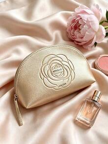 Lancôme Absolue Gold Embossed Rose Makeup Bag, Faux Leather Shell-Shaped Cosmetic Bag With Metal Logo Charm, Portable And Durable, Suitable For Personal Use And Gifting, LANCOME-GIFT-5 - Champagne - View 9