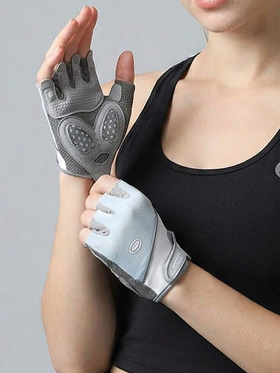 Ueasy 2件組女款半指運動健身手套，透氣高彈防滑氣墊健身手套，附魔鬼氈扣，耐用輕量無指手套，適用於騎行、重量訓練、瑜伽、啞鈴、攀岩、徒步、戶外訓練（隨機顏色）