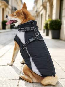 1件裝狗狗冬季外套,內建D型環胸部背帶,夜間高能見度,柔軟內裡保暖狗狗背心,拉鍊開合高領加厚雪地外套,適合小型、中型與大型犬 - 黑色 - 查看 3