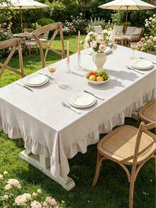 1pc Tablecloth With Ruffled Hem Decor, Polyester Fabric, Light Brown Plaid Pattern, Rectangular Or Square, Suitable For Dining Room And Living Room Table Decor - Light Coffee - View 12