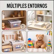 Set de 2 Cajas de Almacenamiento Transparentes de Plástico 6L y 12L, Sin BPA, con Tapa, Asa Superior y Clips de Cierre, Cajas Organizadoras Apilables para Cocina, Oficina, Juguetes, Herramientas, Auto y Almacenamiento en Hogar - 6L+12L - Ver 6