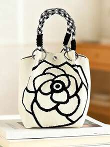 Classic Contrast Color Polka Dot Casual Versatile Artistic Bucket Bag, Multi-Functional Daily Commute Handbag, Suitable For Niche Shopping And Dating - Beige - View 3