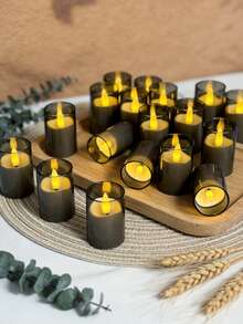 6/12/24pcs Flickering Flameless Candle Lights, With Timer Remote Control, Battery Powered LED Mini Wishing Candles, Suitable For Christmas, Halloween, Valentine's Day, Mother's Day, Dining Table, Room, Wedding, Party, Gift, Holiday - Gray-warm Light - View 5