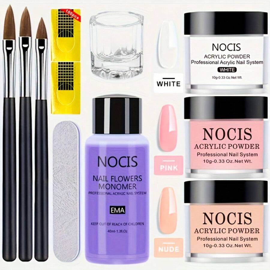 NOCIS 3色壓克力美甲套組,無需光源即可輕鬆打造3D設計,專業級套組,可創造驚艷效果,適用於法式美甲與雕花美甲 - 彩色 - 查看 1