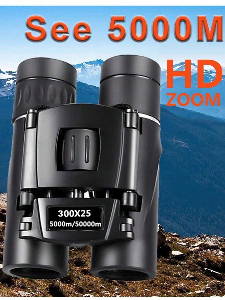 300x25 HD 高倍望遠鏡,清晰成像,10倍放大,5000米長距離可折疊迷你望遠鏡,BAK4 FMC 光學鏡片,適用於狩獵、運動、戶外露營與旅行 - 黑色 - 查看 1