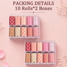 10 Rolls Pink Plaid Pattern Nail Art Transfer Paper, Korean And ...