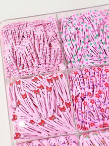 60/20/5pcs Girls Pink Printed Bangs Clips BB Clips Bow Hair Clips Hair Accessories For Girls, High Elasticity Durable Non-Damaging Hair Ties Hair Ropes Sweet Versatile Small Rubber Bands For Daily Use - Pink - View 3
