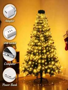 أضواء سلسلة LED داخلية لعيد الميلاد، أضواء شجرة الشلال، طاقة مقبس USB، سلسلة أضواء ليلية لؤلؤية عالية السطوع، 8 أوضاع، أضواء لؤلؤية صغيرة عالية السطوع، مناسبة للحديقة والفناء والمنزل وديكور شجرة عيد الميلاد وترتيبات العطلات وتخطيط الفعاليات والفناء والمنزل وديكور شجرة عيد الميلاد - حلقة دائرية باللون الأخضر الداكن - مشاهدة 6