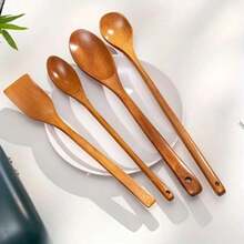 5pcs Wooden Cooking Utensil Set, Long Handle Stir-Fry Spoon, Non-Stick Wooden Heat-Resistant Soup Ladle, Kitchen Cookware Tools, Kitchen Utensil Set, New Home Decor Gift, Best Gift For Parents - Burnt Orange - View 11