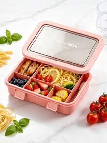 1pc Large Capacity Lunch Box With Utensils, Microwave And Dishwasher , Suitable For Kitchen, Picnic, Office Workers, Students And Travel - Multicolor - View 2