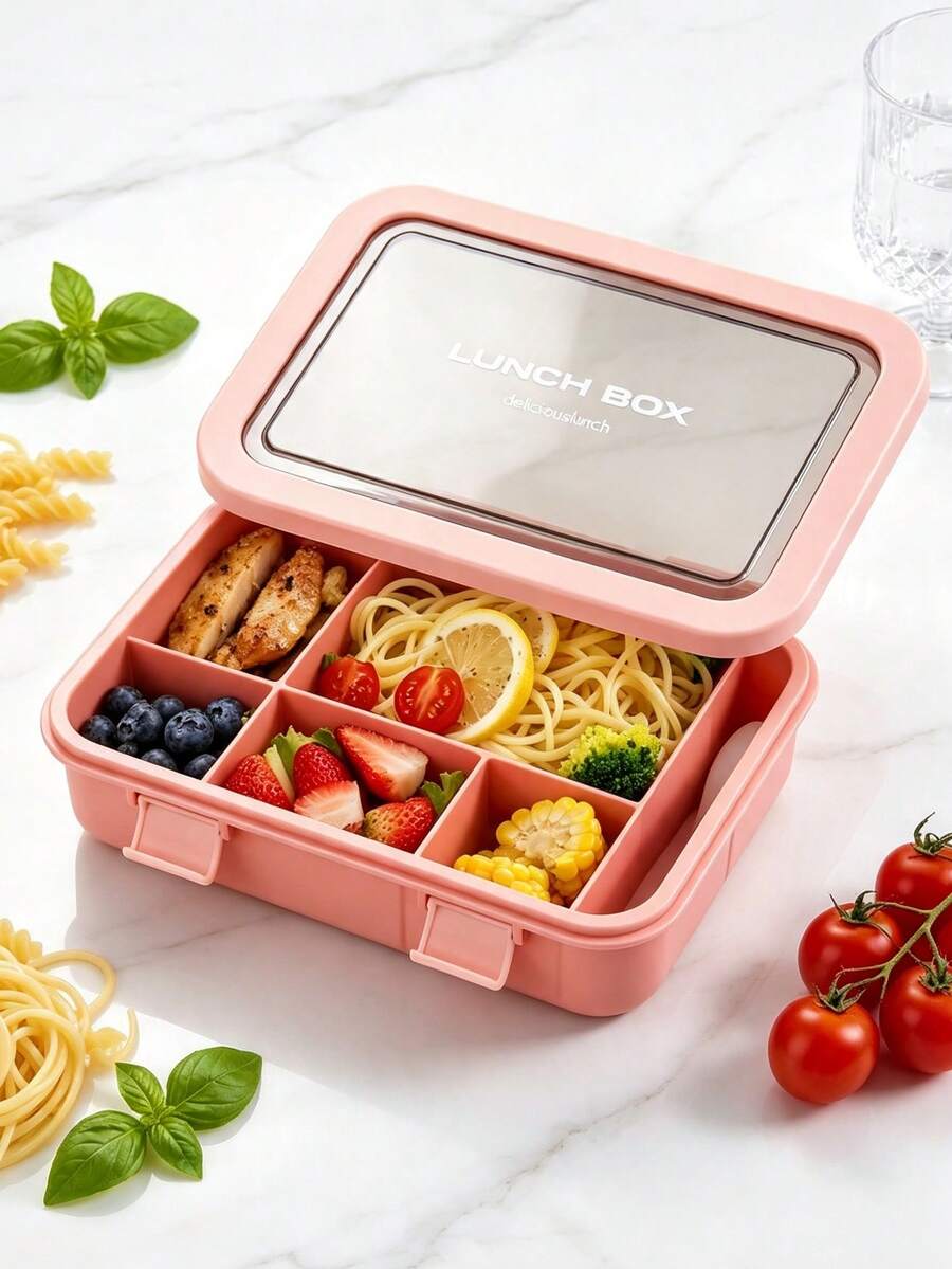 1pc Large Capacity Lunch Box With Utensils, Microwave And Dishwasher , Suitable For Kitchen, Picnic, Office Workers, Students And Travel