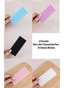 Nail Art Transfer Foil Storage Box Organizer, Suitable For Nail Foil Rolls, Stickers, Decals, Pink White Gray Dust-Proof Nail Tool Storage Box, Salon Use - Multicolor - View 3