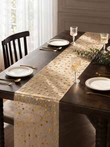 Star‑Printed Tulle Table Runner, Sheer Gauze Decorative Tablecloth, Table Overlay For Wedding Birthday Holiday Celebration Banquet Party Desktop Decoration Supplies - Multi-color (Random) - View 5