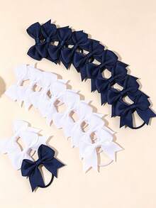 20pcs Girls Sweet Navy Blue & White Bow Hair Ties Suitable For Daily Wear - Random Color - Multicolor - View 4
