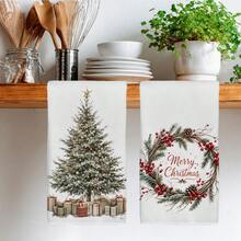 2 Buah Handuk Dapur, Motif Pohon Natal & Karangan Bunga, Gaya Minimalis 40*60cm Handuk Dapur Mikrofiber Persegi Panjang, Kain Lap Piring, Taplak Meja, Handuk Tangan, Dekorasi Dapur Natal, Dekorasi Rumah, Hadiah Pindah Rumah untuk Tetangga, Serbet Dapur & Kain Lap Piring, Dekorasi Rumah, Hadiah, Sempurna untuk Penggunaan di Dapur dan Kamar Mandi - Putih - View 7