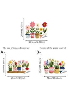 1pc Removable Reusable Static Window Sticker, PVC Material, Cute Cartoon Potted Flower Window Decal, Hand‑Painted Fresh Style, No Glue Easy To Apply, Vibrant Color Plant Pot Pattern For Home Glass Window Decor - Small Flower Pot - View 3