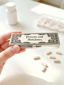 "Poisons And Antidotes" Printed Storage Box, Vintage European Style Pill Box, Portable Pill Dispenser, Precise 1-2 Pill Dispenser, Convenient Medication Storage Box, Easy-To-Use Design, Plastic Material, Portable Travel Pill Box, Dispensing Box, Large Capacity Medication Box, Back To School Gift, Mother's Day Gift, Halloween Gift - Multicolor - View 5