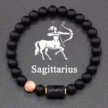 12 Zodiac Signs Bracelet Natural Stone Beaded Elastic Bracelet Valentine's Day Or Birthday Gift For Couples And Friends - Black - View 12