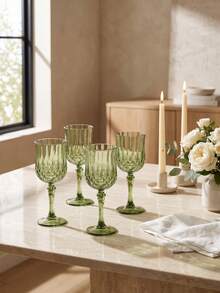 1pc Faceted Drinking Glass Set, Vintage Crystal Style Goblet, Elegant Long Stem Tableware, Suitable For Dining, Party, Wedding And Home - View 5