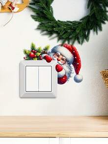 Cute Santa Claus Peeking Corner Switch Sticker - Semi-Matte Design, Easy To Peel And Stick Home Decor Wall Decal, Adds Festive Atmosphere To Your Space, Light Switch Decoration | Christmas Theme | PVC Material - E - View 4