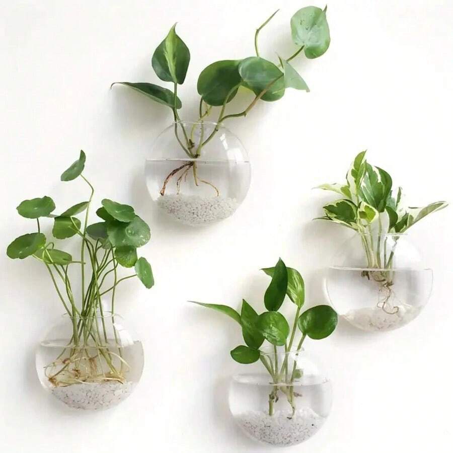 2/4 Packs Wall Hanging Glass Terrarium - Self-Watering Hydroponic Planter For Home Office Decor, Handmade Round Crystal Vase