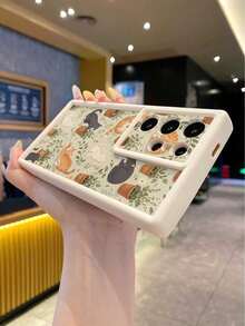 1pc Fashion Pure Android TPU Material Potted Cat Element Pattern Lens Protection Thickened Anti-Drop Anti-Fingerprint Beige Diamond Sand Phone Case Compatible With Samsung/Transsion/HONOR/ - Beige - View 5