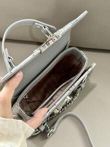 Carit & Koty 1pc Women's Handbag, PU Leather Crossbody Bag With Exquisite Metal Buckle, Suitable For Dating, Shopping And Dinner, Vacation Essential - Dark Grey - View 7