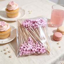 Bowknot Theme Cocktail Picks, Includes 200/100/50/10 Pink Bamboo Toothpicks. These Elegant Skewers Are Perfect For Drinks And Add Decorative Touch To Parties, Birthdays And Weddings. - Pink - View 2