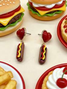 1 Pair Fashionable Cute Realistic Food Hot Dog Shaped Women's Earrings, Suitable For Daily Wear, Parties, Gatherings, Music Festivals, Vacation Outfits - Multicolor - View 5