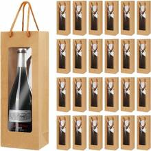 4/6pcs Wine Gift Bags With Handles, Transparent Window Kraft Paper Material, Visible Design, Single Bottle Wine Gift Packaging Bag, 3 Colors Available, Suitable For Weddings, Anniversaries, Banquets And Party Occasions, Gift Wrapping Bag - One Size - View 2