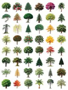 56/112pcs Realistic Tree PET Stickers, Transparent Forest Natural Fruit Tree Decals, Cute Nature Decorative Material, Suitable For Scrapbooking, Planner, Party Favors And Classroom DIY Art Crafts - Multicolor - View 5