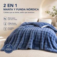 Flannel And 3D Plush Duvet Cover 160x220 Cm, Multifunctional Blanket With Zipper And Faux Rabbit Fur Texture, Soft And Warm Bedding - Blue - View 5
