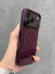 1pc Premium Crystal Clear Magnetic Phone Case, Compatible With IPhone 18 Pro Max 18 17 Pro, Supports Wireless Charging, Hard PC Back Cover Protective Shell - Plum - View 3