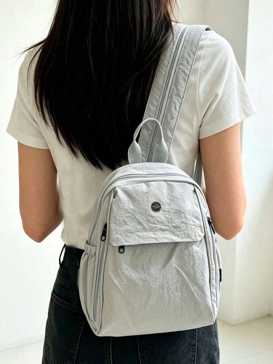 Real Shot Solid Color Unisex Outdoor Backpack, Compact Design, Multi-Pocket Multi-Zipper, Random Zipper Pull - Multicolor - View 1