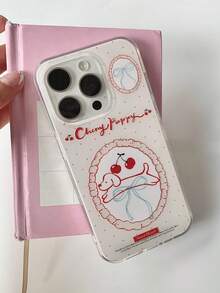 Ins Cute Pure White Girl Red Cherry Bow Puppy Phone Case Compatible With Apple 16 Pro Max, 13/14 Full Coverage, 15 Pro New Model, 12 Soft, 16 Pro Shockproof Protective Cover, Fresh - White - View 3
