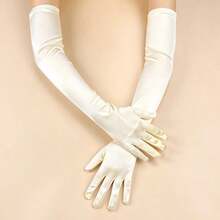 1 Pair Extra Long Stretch Satin Touchscreen Wedding Bride Bridesmaid Etiquette Gloves For Evening Party Banquet Stage Performance - Beige - View 2