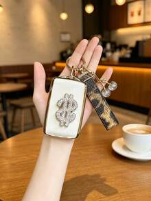 1PC New Shiny Dollar Sign Sticker PU Leopard Print Cherry Pendant Keychain Compatible With Dongfeng Renault Koleos Key Cover Koleos 2022 Renault Car Fashion Women Protective Case Buckle Durable TPU Ideal Gift - Multicolor - View 8