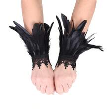 2 Stück schwarze Spitzenbesatz Feder Handgelenksmanschetten, Halloween Cosplay Kostüm Armbänder, Maskenball Party Karneval Damen Kleid Accessoires - Verschiedenfarbig - Übersicht 13