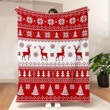 Christmas Throw Blankets,Flannel Christmas Blanket Holiday Warm Soft Plush Blankets Red And White Reindeer Snowflake Xmas Tree For Winter Couch Bed Decoration - Multicolor - View 2