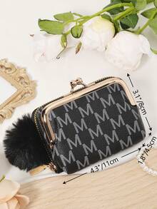 With A Pom-Pom Charm, New Letter Printed Card Bag Can Be Split And Used As A Multifunctional Large Capacity Storage Bag - Black - View 12