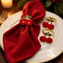 8/12pcs Red Cherry Napkin Rings, Napkin Holders, Napkin Cloth Storage Decoration, Tableware, Home Tabletop Decor, Suitable For Holiday Restaurant Banquet Table Setting Decoration - Red - View 2