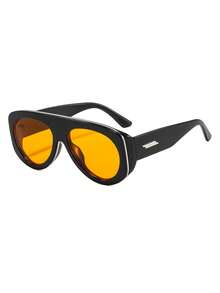 1 Pair Men's Glossy Black Aviator Frame Street Style Motorcycle Fashion Glasses - Glossy Black - View 3