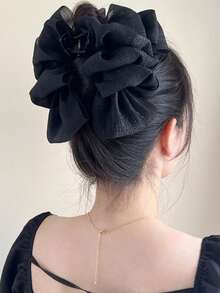 1pc Double-Sided Bubble Mesh Bow Hair Claw Clip, Fashionable Versatile Updo Hair Clip Large Hair Claw Elegant Elegant Hair Accessory For Women - Multicolor - View 4