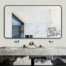1pc You Look Beautiful Inspirational Quote Vinyl Sticker, Handwritten Text Motivational Decal For Mirror Wall Bathroom Bedroom Home Glass Decor - Black - View 3