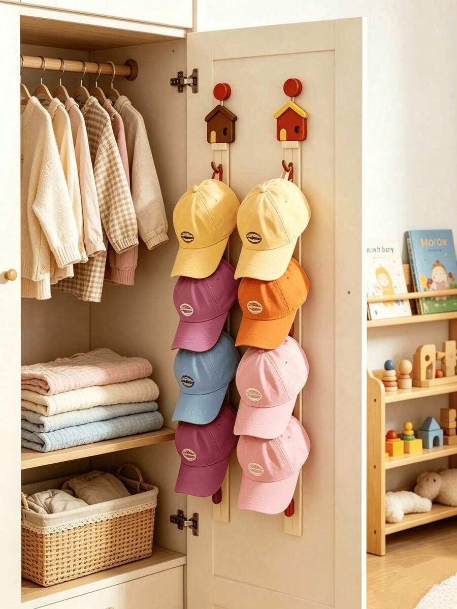 1pc Foldable Hat Storage Rack, Hanging Door Organizer, Wall-Mounted Hat Clips For Kids Room, Suitable For Entryway - Multicolor - View 1