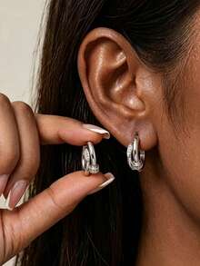 1pc Minimalist 925 Silver Plated Rhinestone Spiral Hoop Earrings, Fashion Earrings For Women - Stud Hoop Earrings - View 1