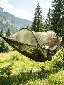 1pc Zalini Nylon Hammock With Mosquito Net | Breathable & Quick-Drying, Portable, Indoor/Outdoor Use, Perfect For Camping, Hiking, Backpacking, Travel, Backyard, Beach, Ideal Choice For Camping - A - View 11