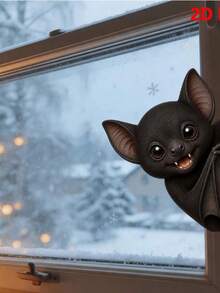 2D Flat, A Fun And Creative Bat Window Sticker, Suitable For Bedroom, Living Room, Study And Kitchen Decoration, Electrostatic Adhesion On Glass, 2D Flat Design - B - View 1