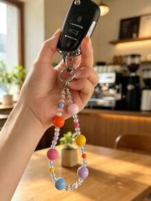 Colorful Beaded Keychain Pendant, Car Key Chain, Car Lock Remote Key Pendant, Car Keychain Decorative Charm, Bag Charm Accessory, Women's Car Keychain - A - View 8